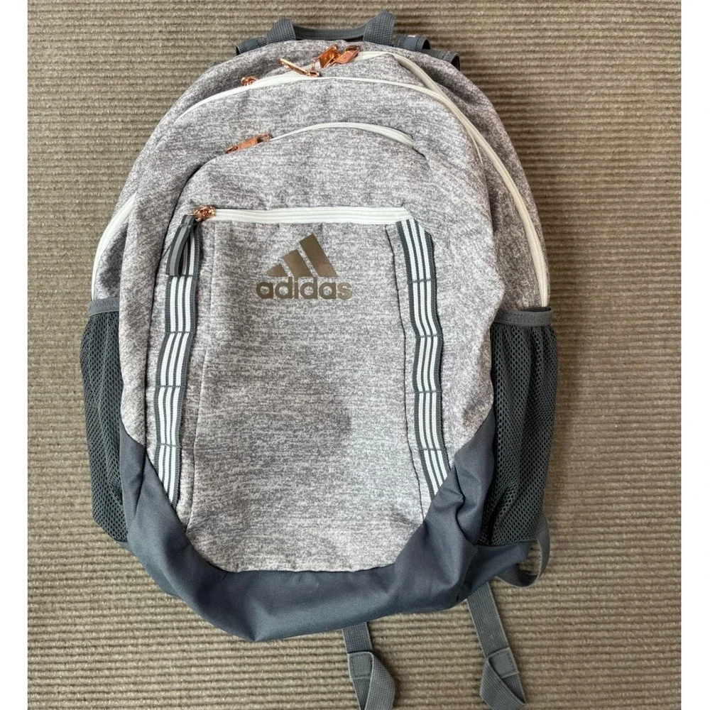 Adidas Prime Backpack Grey Heather Rose Gold Zipper LoadSpring Straps School Bag